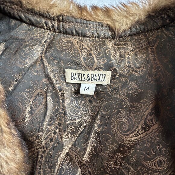 Baxis & Baxis Faux Fur Brown Vest with Paisley Lining Beaded Trim Medium Pockets - Picture 2 of 6